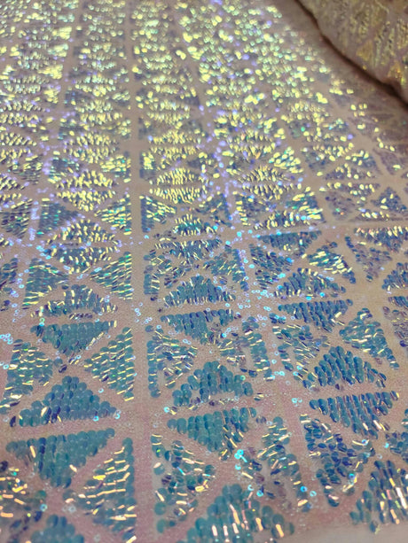 Pink Sequin Stretch Mesh Fabric