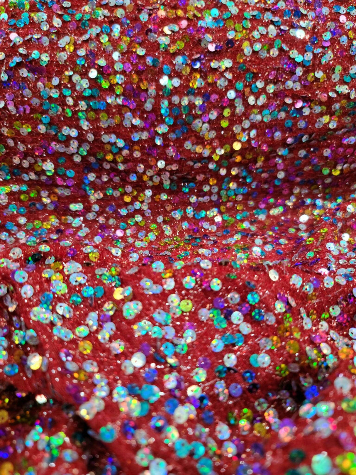 Sequin Stretch Mesh Fabric Red Multicolor