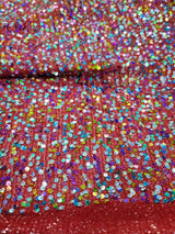 Sequin Stretch Mesh Fabric Red Multicolor