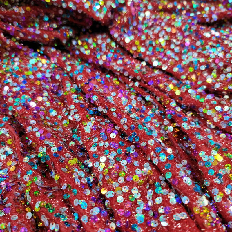 Sequin Stretch Mesh Fabric Red Multicolor
