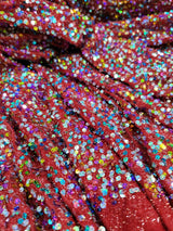 Sequin Stretch Mesh Fabric Red Multicolor