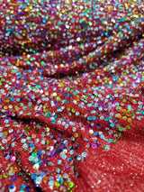 Sequin Stretch Mesh Fabric Red Multicolor