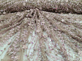 Beaded Lace 3D Embroidery Mauve Taupe Mesh