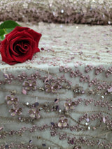 Beaded Lace 3D Embroidery Mauve Taupe Mesh
