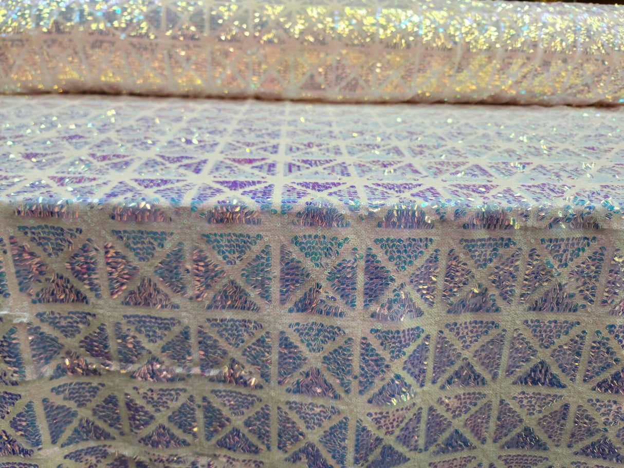 Pink Sequin Stretch Mesh Fabric