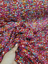 Sequin Stretch Mesh Fabric Red Multicolor