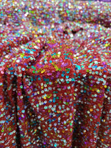 Sequin Stretch Mesh Fabric Red Multicolor