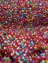 Sequin Stretch Mesh Fabric Red Multicolor