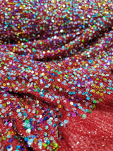 Sequin Stretch Mesh Fabric Red Multicolor
