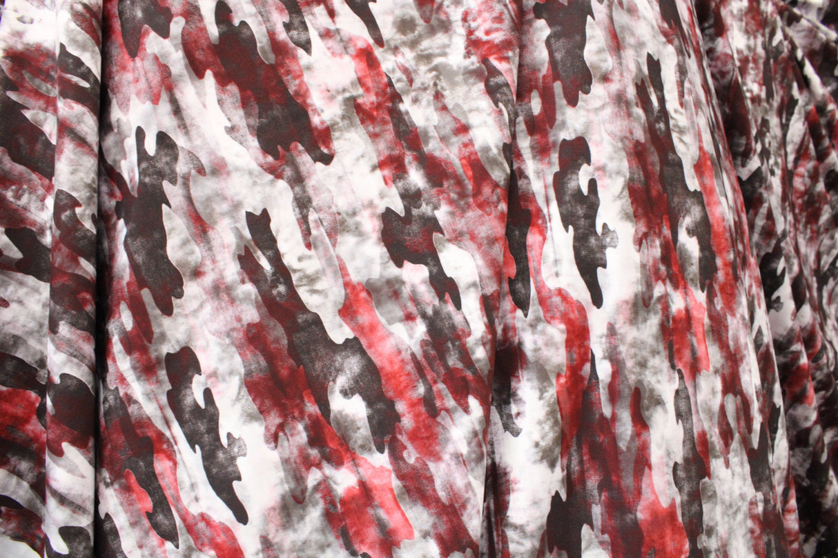 Distressed Camouflage Printed Spandex Fabric - Red And Gray, 58"/60" Width (1 Yard)