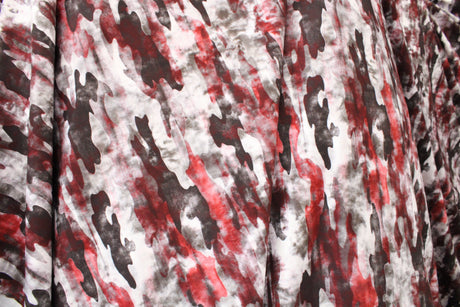 Distressed Camouflage Printed Spandex Fabric - Red And Gray, 58"/60" Width (1 Yard)