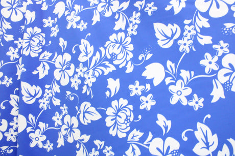 Tropical Blue Hibiscus Floral Polyester Spandex Fabric - Blue Hibiscus Floral, 58"/60" Width (Yard 36" X 60")