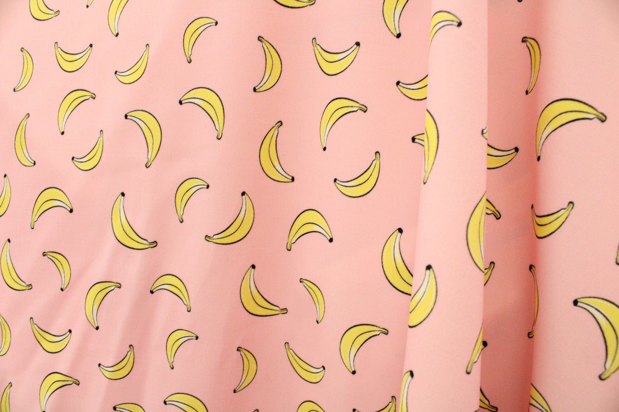 Tropical Fruits Polyester Spandex Fabric - Pineapples, Bananas, 58"/60" Width (1 Yard)