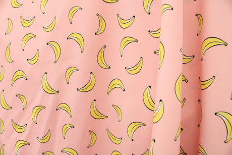 Tropical Fruits Polyester Spandex Fabric - Pineapples, Bananas, 58"/60" Width (1 Yard)