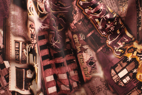 Brown City Life Graffiti Polyester Spandex Fabric - Brown City Life Graffiti Print, 58"/60" Width (1 Yard)