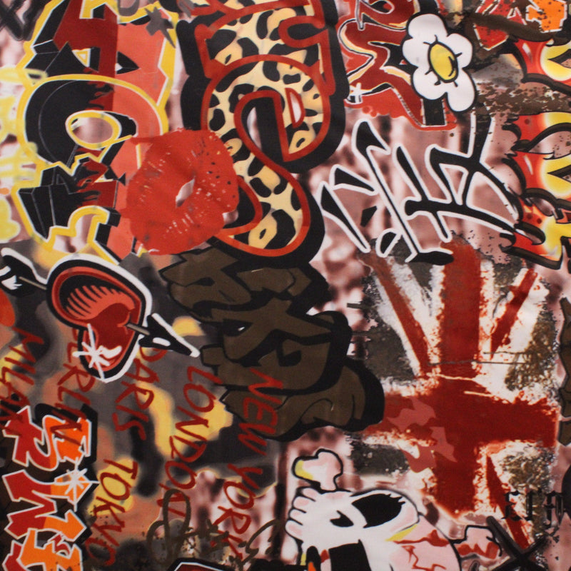 Orange Street Graffiti Polyester Spandex Fabric - Orange Street Graffiti Print, 58"/60" Width (1 Yard)
