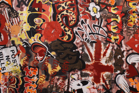 Orange Street Graffiti Polyester Spandex Fabric - Orange Street Graffiti Print, 58"/60" Width (1 Yard)