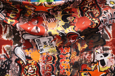 Orange Street Graffiti Polyester Spandex Fabric - Orange Street Graffiti Print, 58"/60" Width (1 Yard)