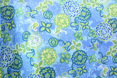 Boho Paisley Polyester Spandex Fabric - Pink Blue Paisley Print, 58"/60" Width (1 Yard)