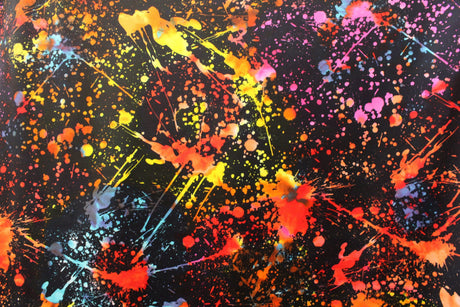 Rainbow Paint Splatter Spandex Fabric - White Splatter, 58"/60" Width (1 Yard)