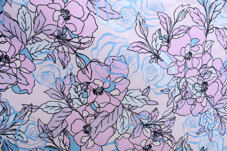 Lilac Floral Print Spandex Fabric - Lilac Floral Print, 58/60" Width (1 Yard)