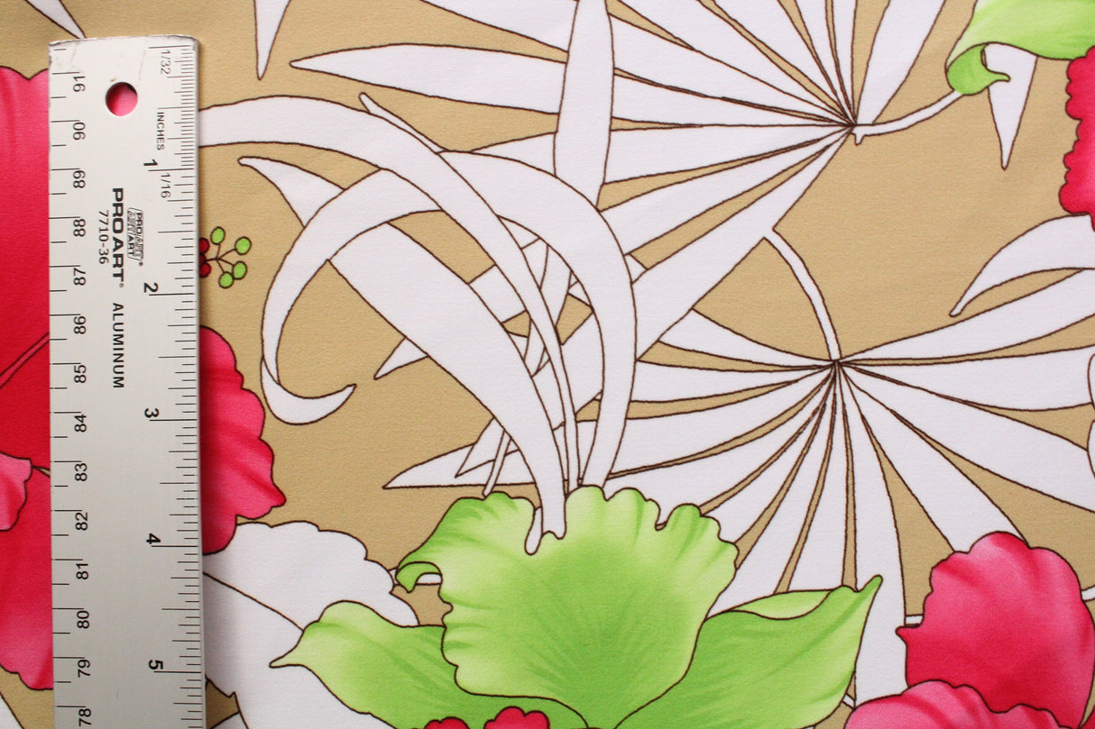 Modern Tropical Floral Polyester Spandex Fabric - Tropical Floral Print, 58/60" Width (1 Yard)