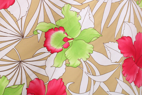 Modern Tropical Floral Polyester Spandex Fabric - Tropical Floral Print, 58/60" Width (1 Yard)