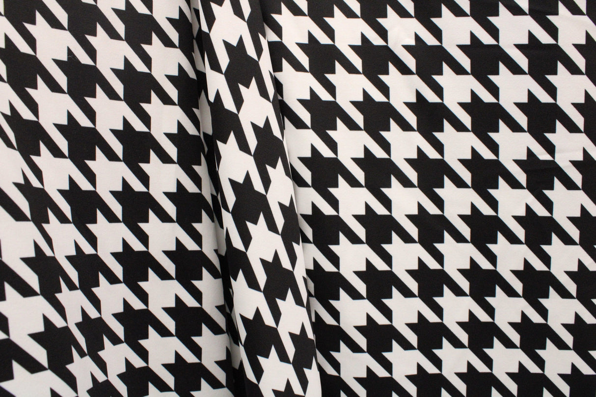 Black And White Houndstooth Polyester Spandex Fabric - Black And White Houndstooth, 58/60" Width (1 Yard)