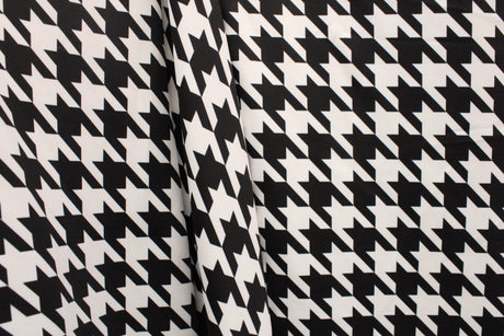 Black And White Houndstooth Polyester Spandex Fabric - Black And White Houndstooth, 58/60" Width (1 Yard)