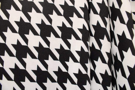 Black And White Houndstooth Polyester Spandex Fabric - Black And White Houndstooth, 58/60" Width (1 Yard)