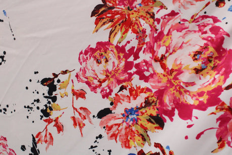 Red Abstract Floral Spandex Fabric - Red Abstract Floral Print, 58/60" Width (1 Yard)