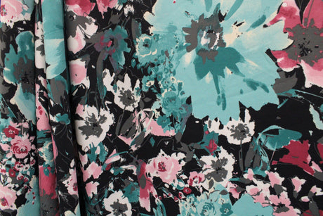 Teal And Pink Floral Spandex Fabric - Teal And Pink Floral, 58"/60" Width (1 Yard)