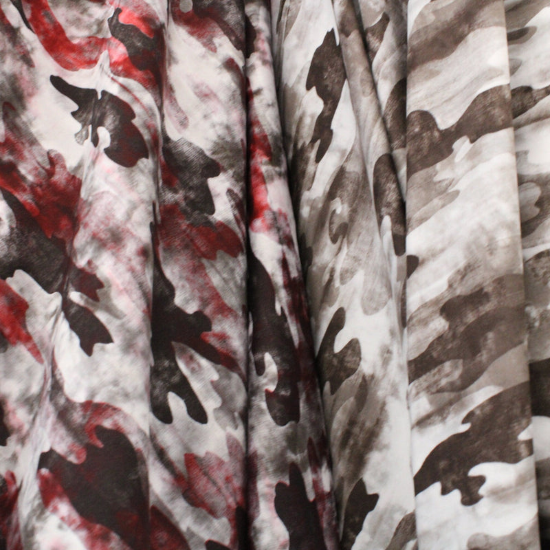 Distressed Camouflage Printed Spandex Fabric - Red And Gray, 58"/60" Width (1 Yard)