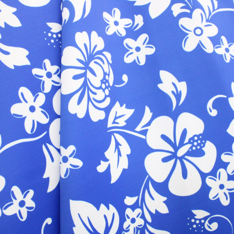 Tropical Blue Hibiscus Floral Polyester Spandex Fabric - Blue Hibiscus Floral, 58"/60" Width (Yard 36" X 60")