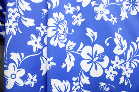 Tropical Blue Hibiscus Floral Polyester Spandex Fabric - Blue Hibiscus Floral, 58"/60" Width (Yard 36" X 60")