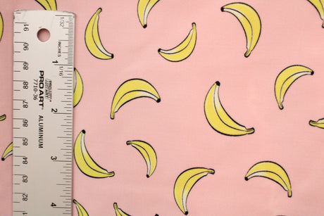 Tropical Fruits Polyester Spandex Fabric - Pineapples, Bananas, 58"/60" Width (1 Yard)