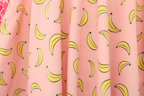 Tropical Fruits Polyester Spandex Fabric - Pineapples, Bananas, 58"/60" Width (1 Yard)