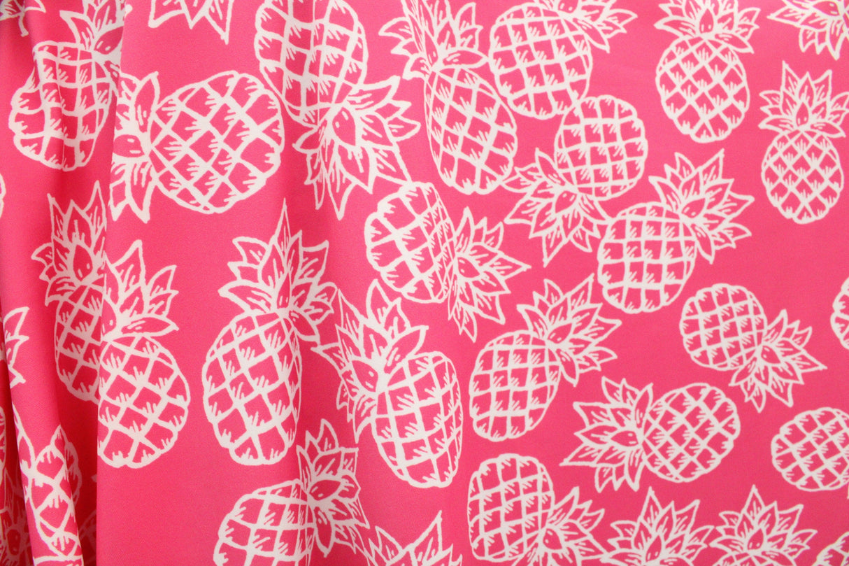 Tropical Fruits Polyester Spandex Fabric - Pineapples, Bananas, 58"/60" Width (1 Yard)