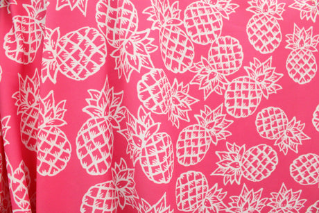 Tropical Fruits Polyester Spandex Fabric - Pineapples, Bananas, 58"/60" Width (1 Yard)