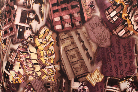 Brown City Life Graffiti Polyester Spandex Fabric - Brown City Life Graffiti Print, 58"/60" Width (1 Yard)