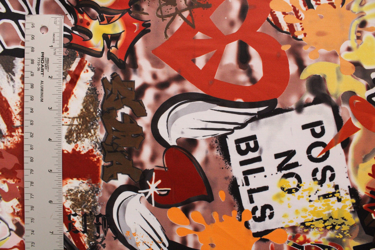 Orange Street Graffiti Polyester Spandex Fabric - Orange Street Graffiti Print, 58"/60" Width (1 Yard)