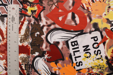 Orange Street Graffiti Polyester Spandex Fabric - Orange Street Graffiti Print, 58"/60" Width (1 Yard)