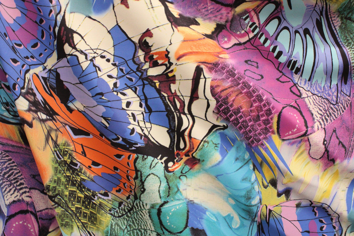 Butterfly Collage Polyester Spandex Fabric - Butterfly Collage Print, 58"/60" Width (1 Yard)