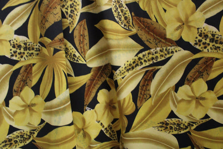 Golden Foliage Polyester Spandex Fabric - Printed Foliage, 58"/60" Width (1 Yard)