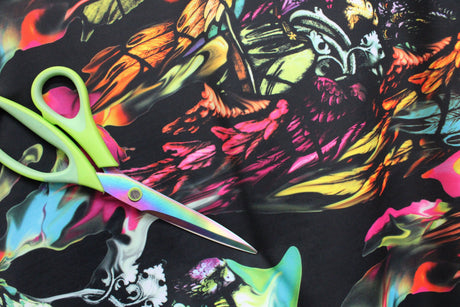 Colorful Feathers Polyester Spandex Fabric - Colorful Traditional Feathers, 58"/60" Width (Yard (36" X 60"))