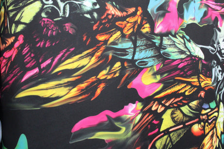 Colorful Feathers Polyester Spandex Fabric - Colorful Traditional Feathers, 58"/60" Width (Yard (36" X 60"))