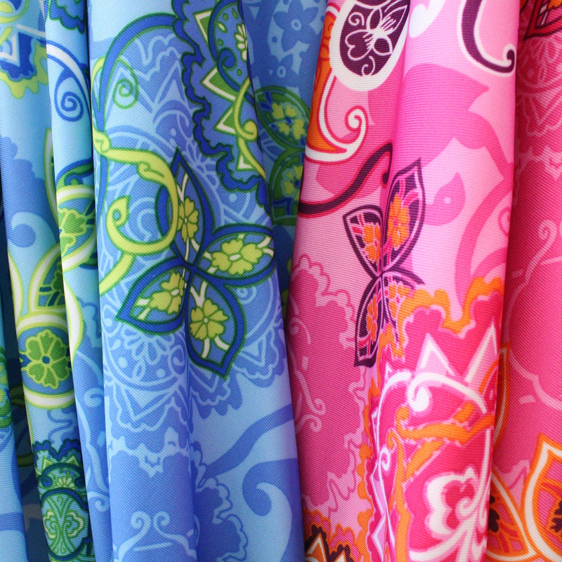 Boho Paisley Polyester Spandex Fabric - Pink Blue Paisley Print, 58"/60" Width (1 Yard)