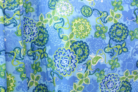 Boho Paisley Polyester Spandex Fabric - Pink Blue Paisley Print, 58"/60" Width (1 Yard)