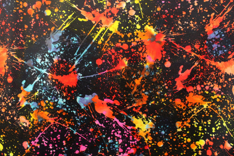 Rainbow Paint Splatter Spandex Fabric - White Splatter, 58"/60" Width (1 Yard)