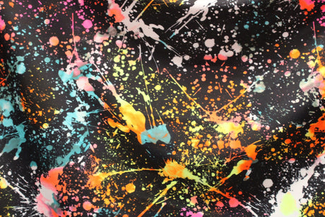 Rainbow Paint Splatter Spandex Fabric - White Splatter, 58"/60" Width (1 Yard)